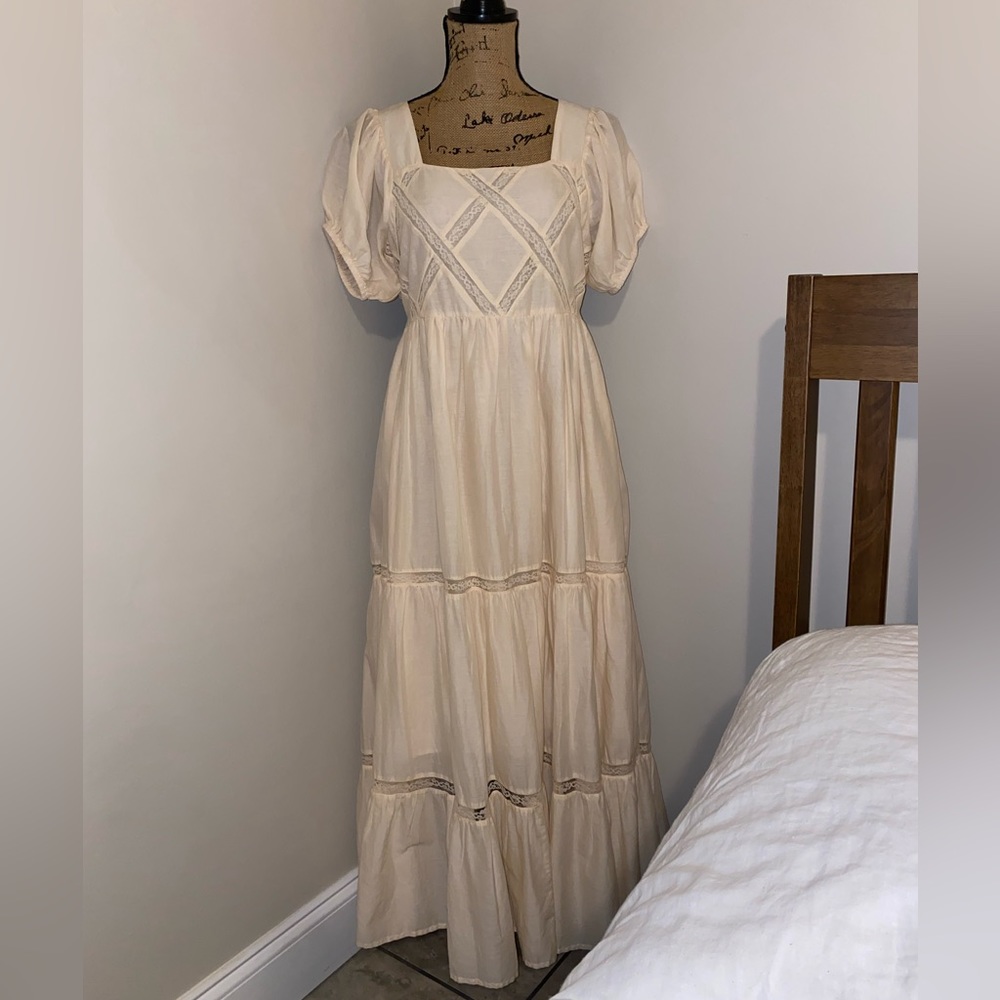 BAND OF THE FREE KAVYA LIGHT TEA LATTICE MAXI DRESS - Picture 1 of 16